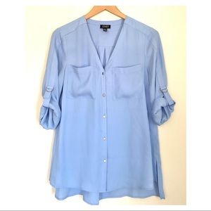 JONES NEW YORK 3/4 Sleeve Baby Blue Button Up Blouse
